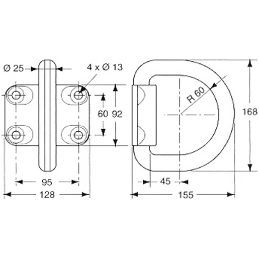 Technische Zeichnung von Ring zur Verankerung auf einer Fähre ISO 29367-2 100